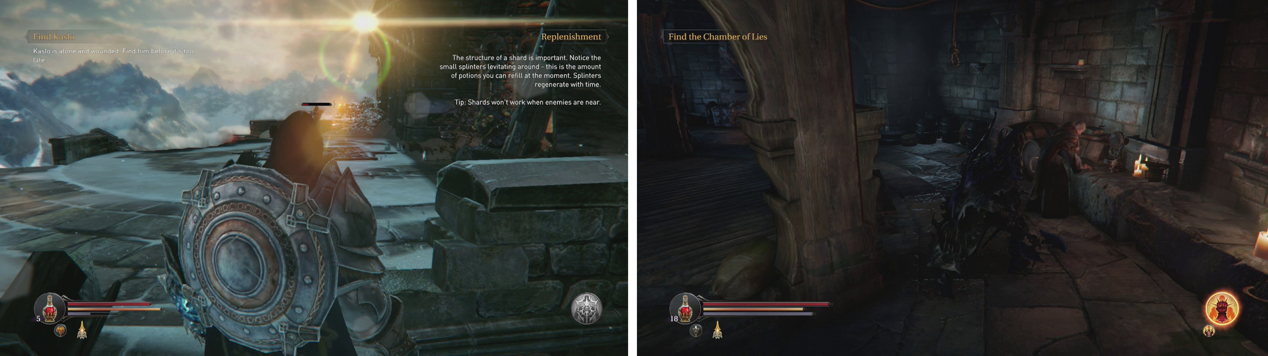 Once you have killed the Spider in the Southern Watchtower (left). Talk with the Monk inside (right).