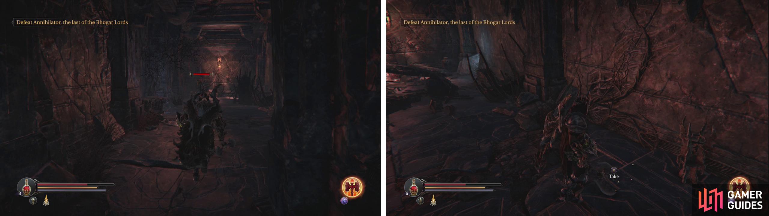 Kill the Spellcaster (left) and look for the well hidden Audio Note nearby (right).