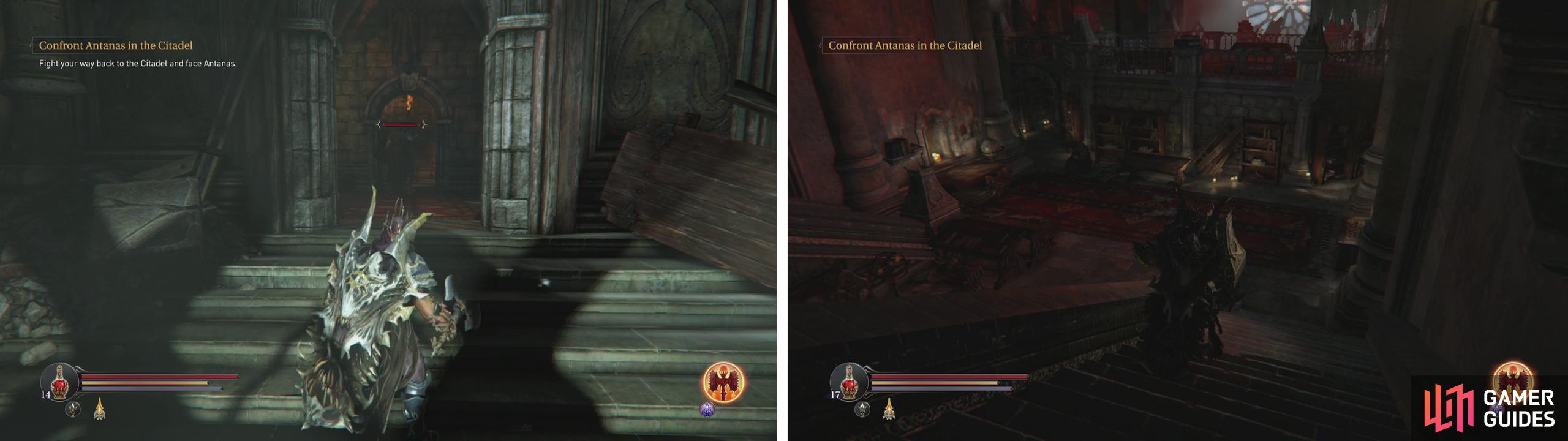Kill the Knight at the top of the stairs (left) for a Planetarium Chest Key. Clear out the Planetarium (right) and use the key unlock the chest in the side-room.