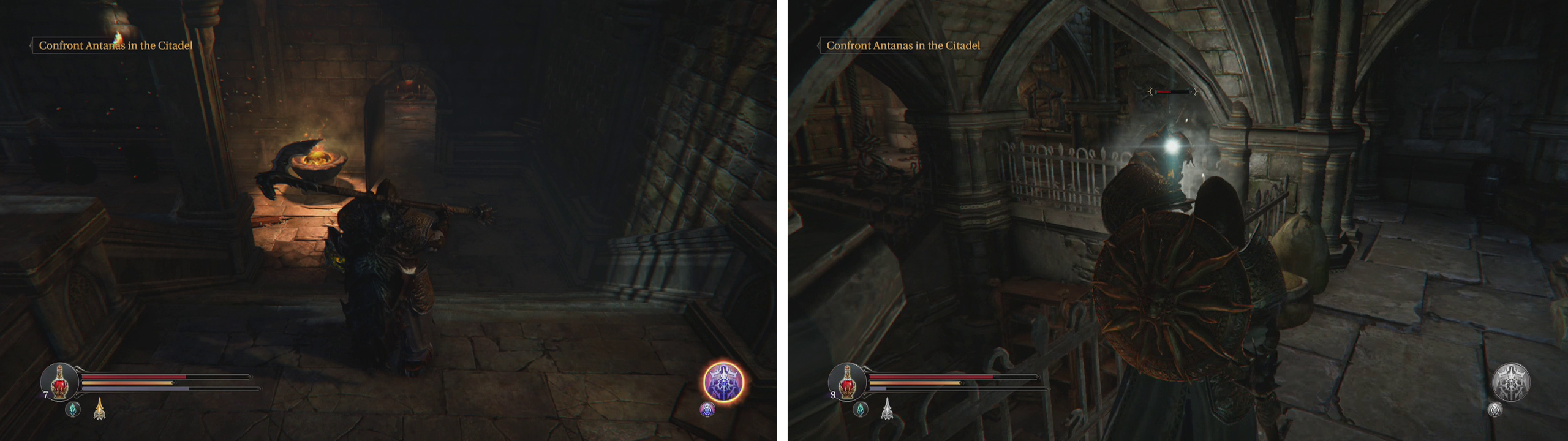 Clerics play well with medium armour (left) and focus on ranged attacks (right).