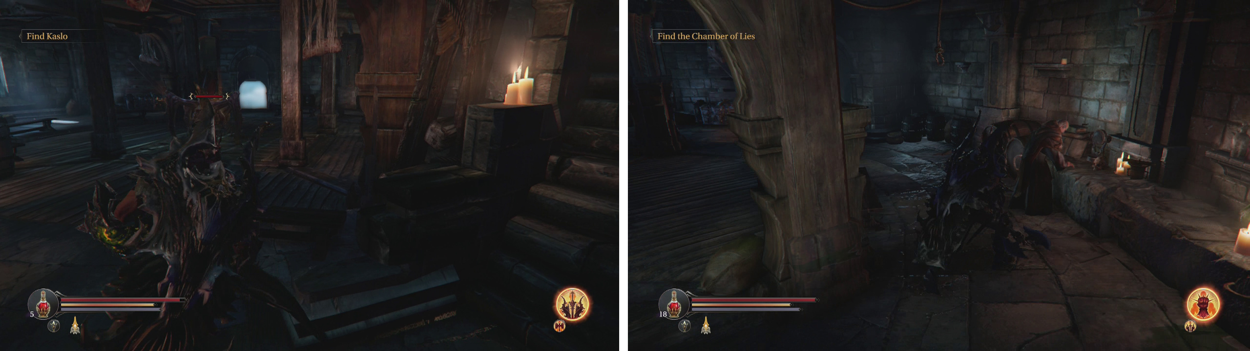 Kill the Spider in the South Watchtower (left). After informing the monk it is gone, you can then find him where the Spider was located (right).