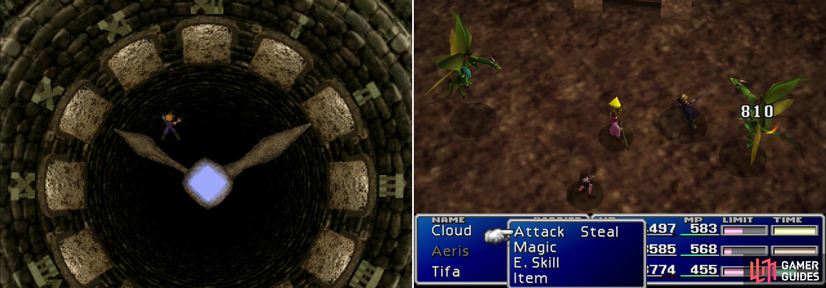 If you get clipped by the second hand, you’ll fall from the Clock Room (left) and have to fend off two Ancient Dragons, who are less fearsome than their names imply (right).