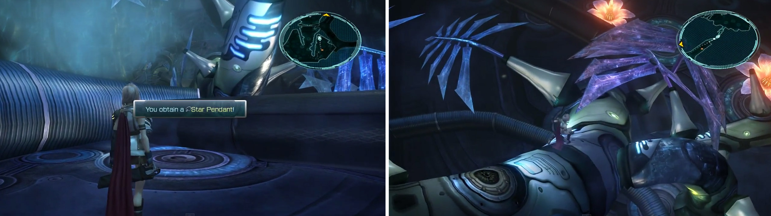 Star Pendant (left). Use the plant to jump up to the next area (right).