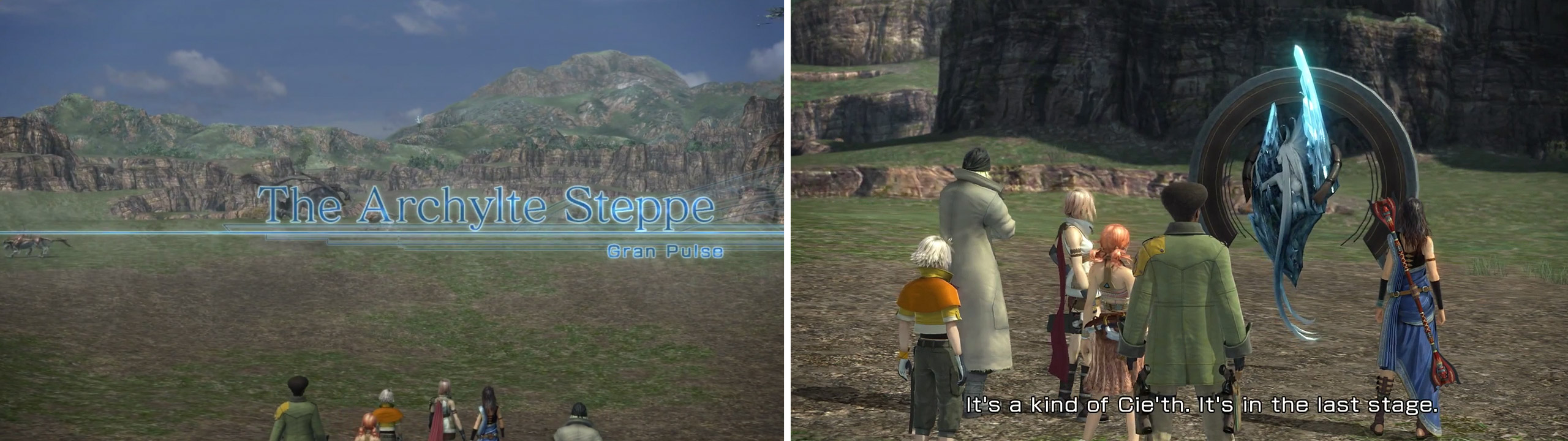 Welcome to the massive Archylte Steppe (left) where you will find your first Cie’th Stone (right).
