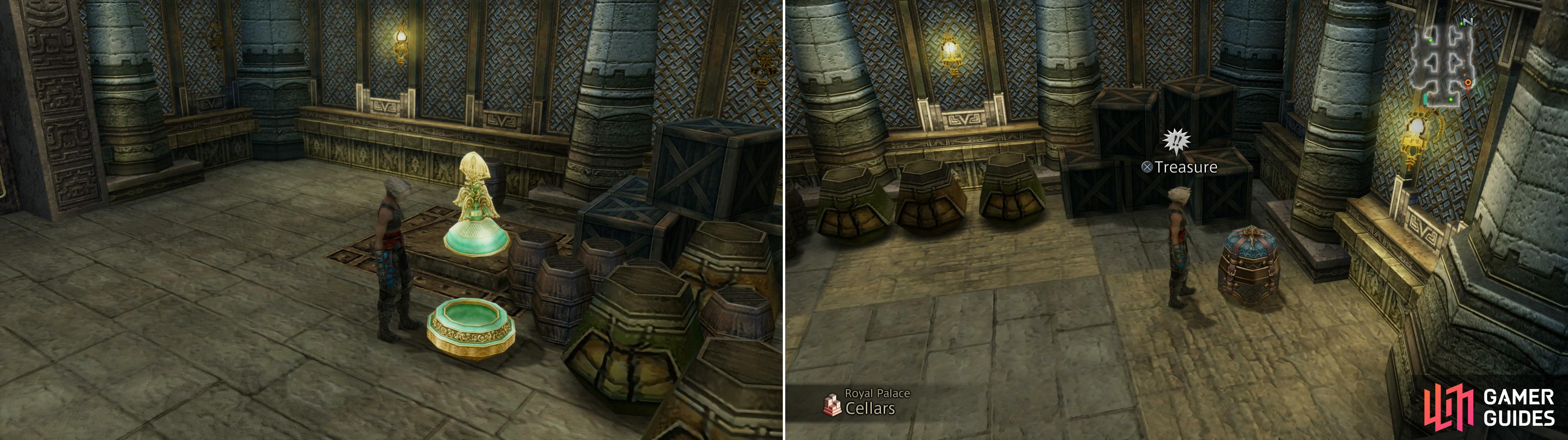 When you surface in the Royal Palace of Rabanastre, grab a map out of a decorative urn (left), but don’t neglect to other treasures in the palce (right)!