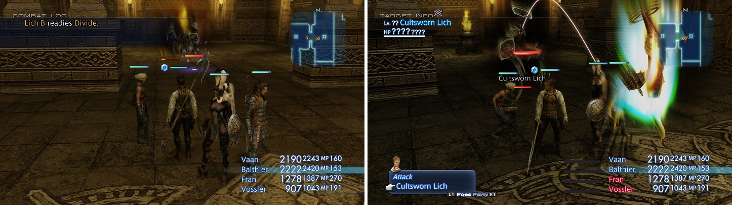 You need to force the Liches to use Divide (left) in order to get the Cultsworn Lich to spawn (right).