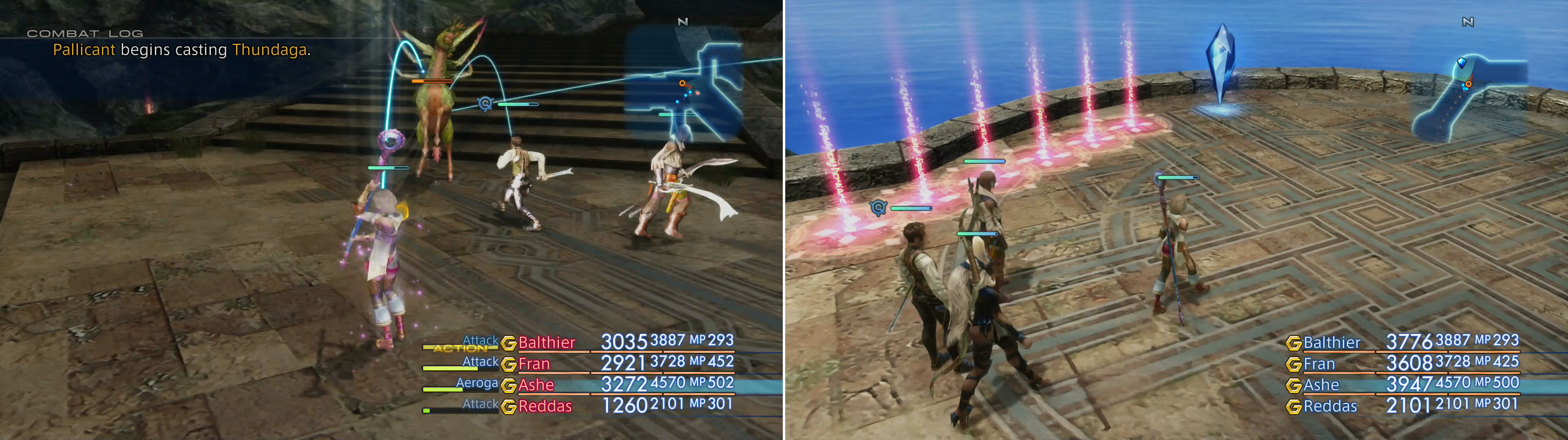 Clear all the monsters in the City of Other Days and the Pallicant will spawn (left). The last obstalce in the Ridorana Cataract are a series of traps before a Save Crystal - a reminder to keep Libra active! (right)