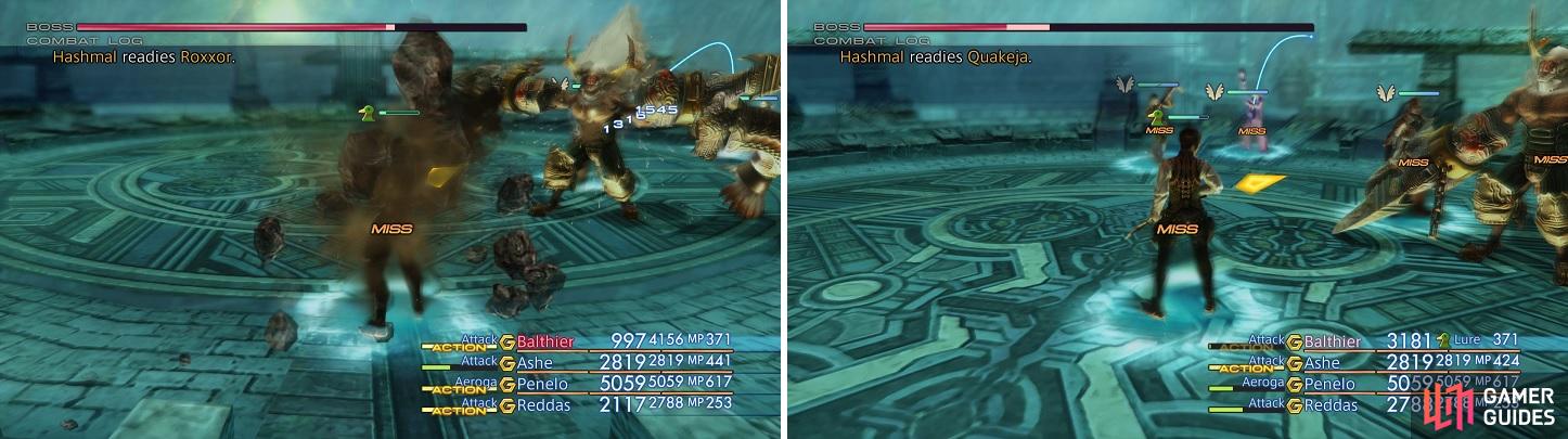 Float will negate two of Hashmal’s bigger attacks, Roxxor (left) and Quakeja (right).