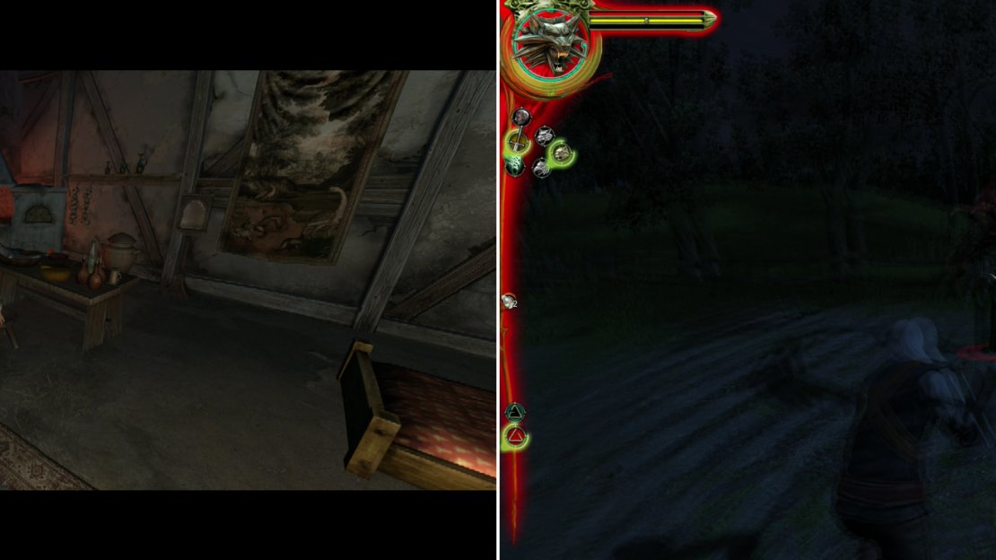 Negotiating over a drink isn’t a good idea in general (left), but when you have to fight blood-thirsty monsters afterwards, it’s downright dangerous! (right)