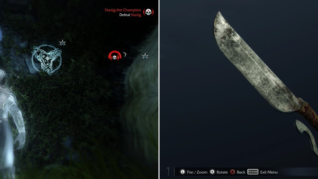 View the “enArdhon” Ithildin as you enter Fort Morn (left) and grab the Cook’s Knife as you leave (right).