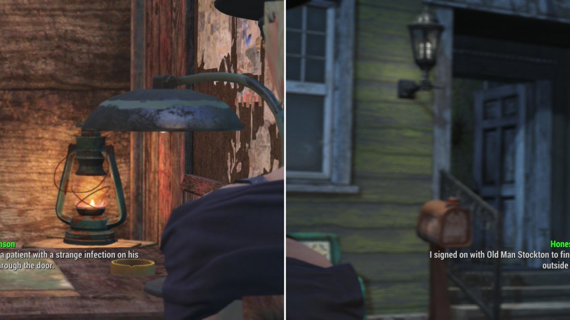 Take the SAFE test to gain entry to Covenant (left). Inside you’ll find Honest Dan, who is looking for clues as to what happened to Old Man Stockton’s caravan (right).