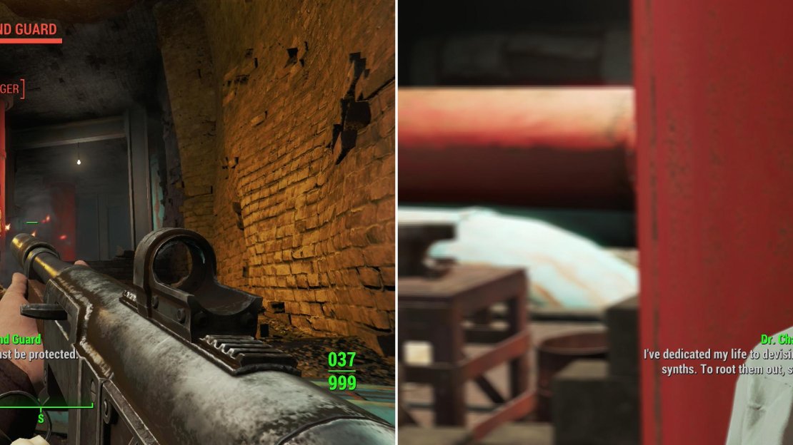 Fight your way through the Compound Guards (left)… or not. Either way, make your way through The Compound to find Dr. Chambers, who will tell you the purpose of Covenant (right).
