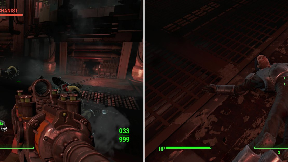 If words won’t suffice, you can bring justice to the Mechanist the good old violent way! (left) Once the Mechanist is dead, you can claim her mantle for yourself (right).