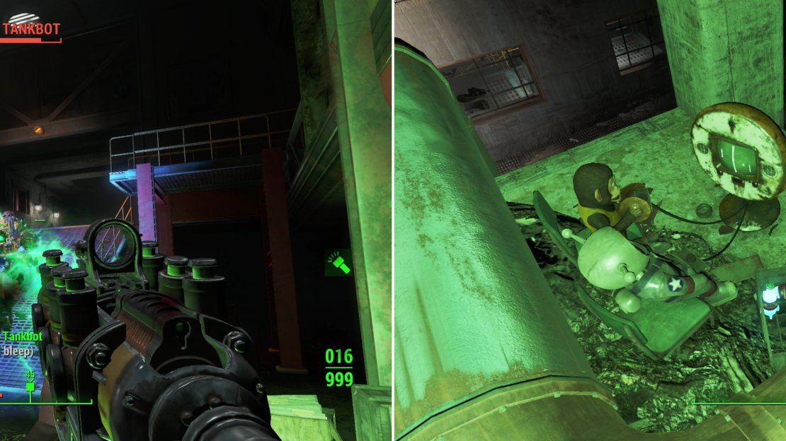 Expect the Mechanist to pull out all stops defending their lair, even by deploying Tankbots (left)! Fortunately, gaming culture is alive and well in post-apocalyptia (right).