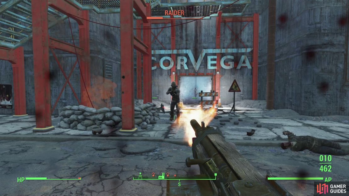 The exterior of the factory is crawling with Raiders.