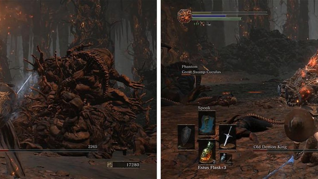 The Old Demon King will summon fireballs from the sky and when he’s low health he’ll explode, doing massive damage while also leaving himself vulnerable.