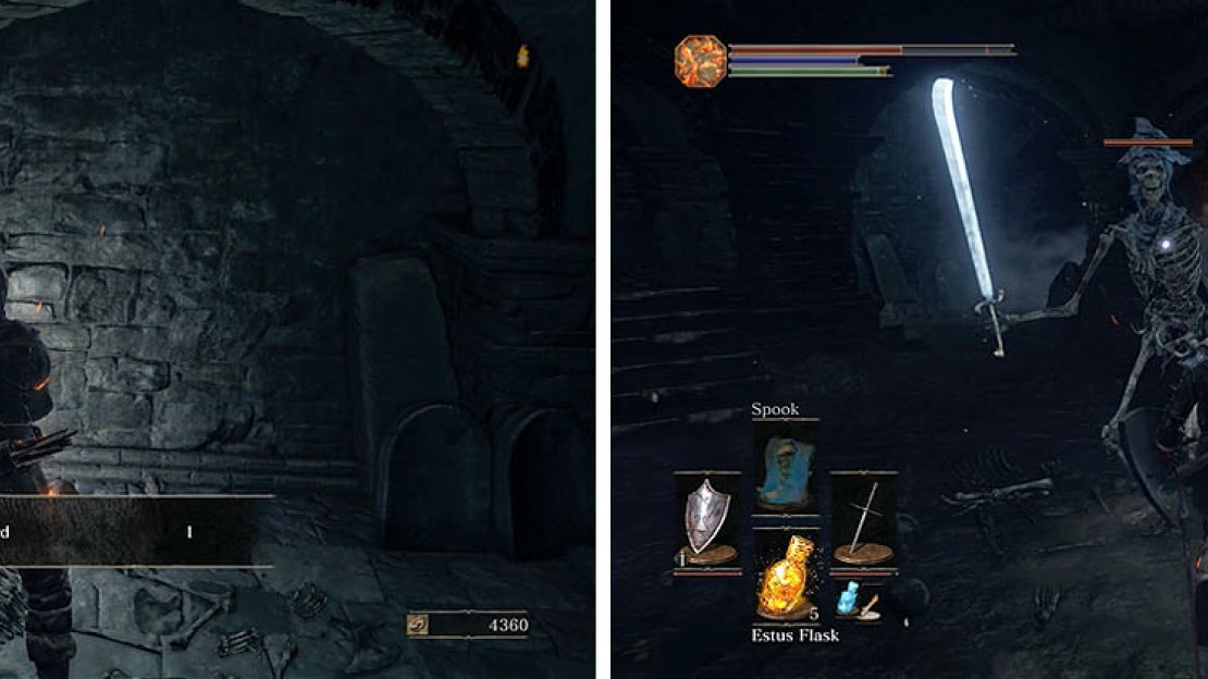 Grab the halberd and enter the next room, where you’ll encounter some skeletons.