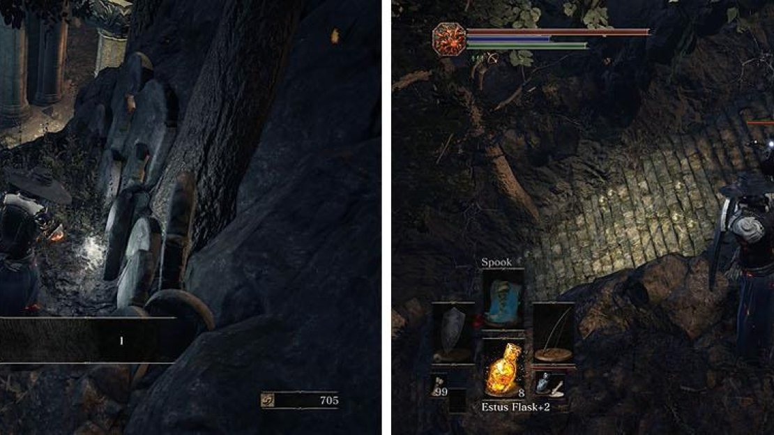 Follow the detour to reach a Crest Shield on a ledge overlooking the unkindled.