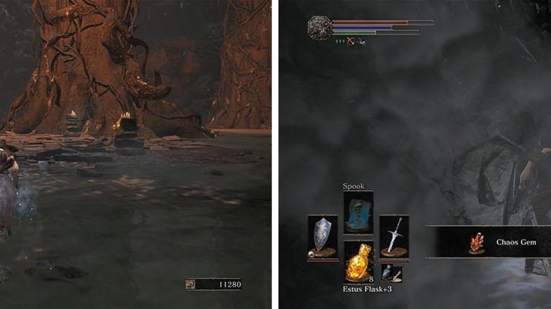 Head toward the stone ground and then continue onward to the Chaos Gem.