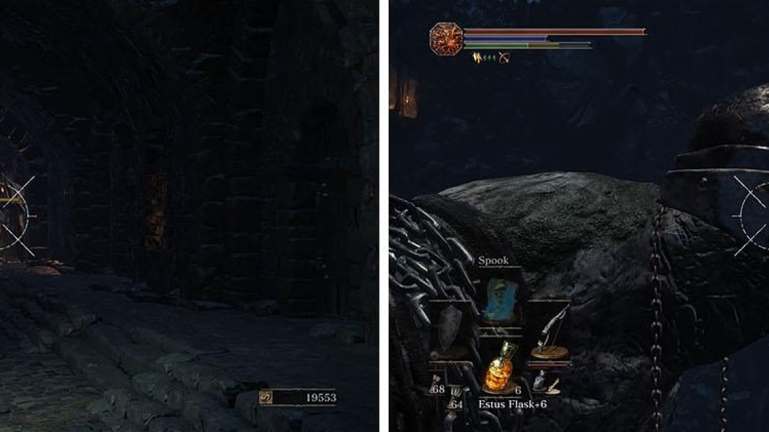 Defeat the Hollow Peasant and then slide down the ladder to find a Giant Slave.