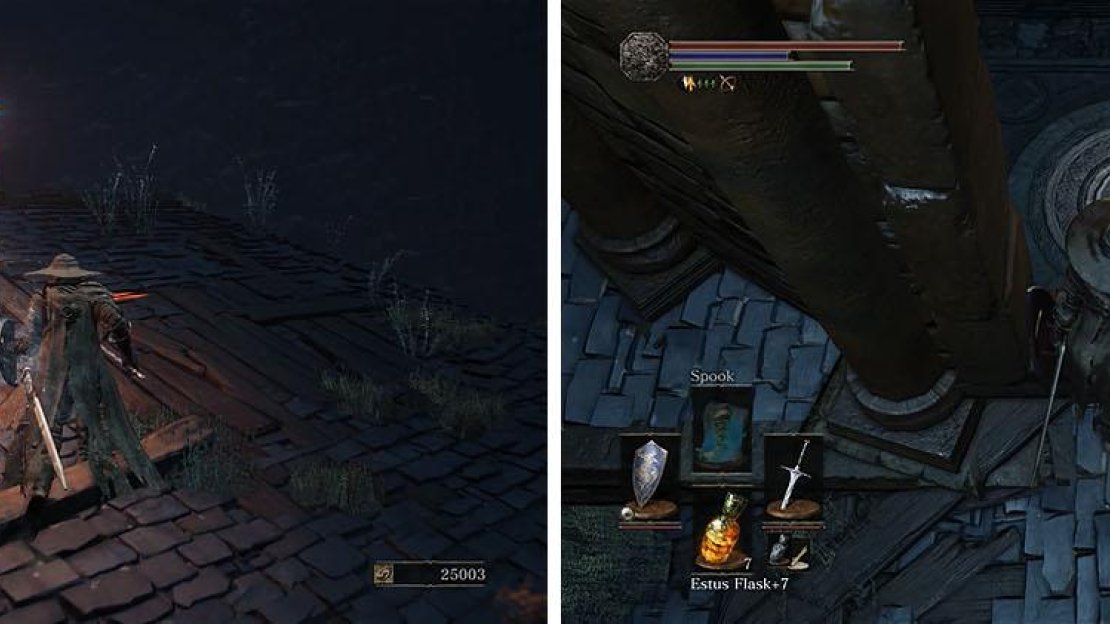Watch out for the sorcerer’s spells, as well as his flame hammer, and then drop through the window to find the Wrath of the Gods spell.