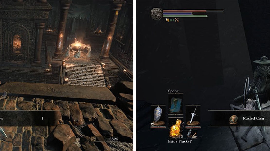 Grab the greatbow when you drop and then search the area for some Rusted Coins.