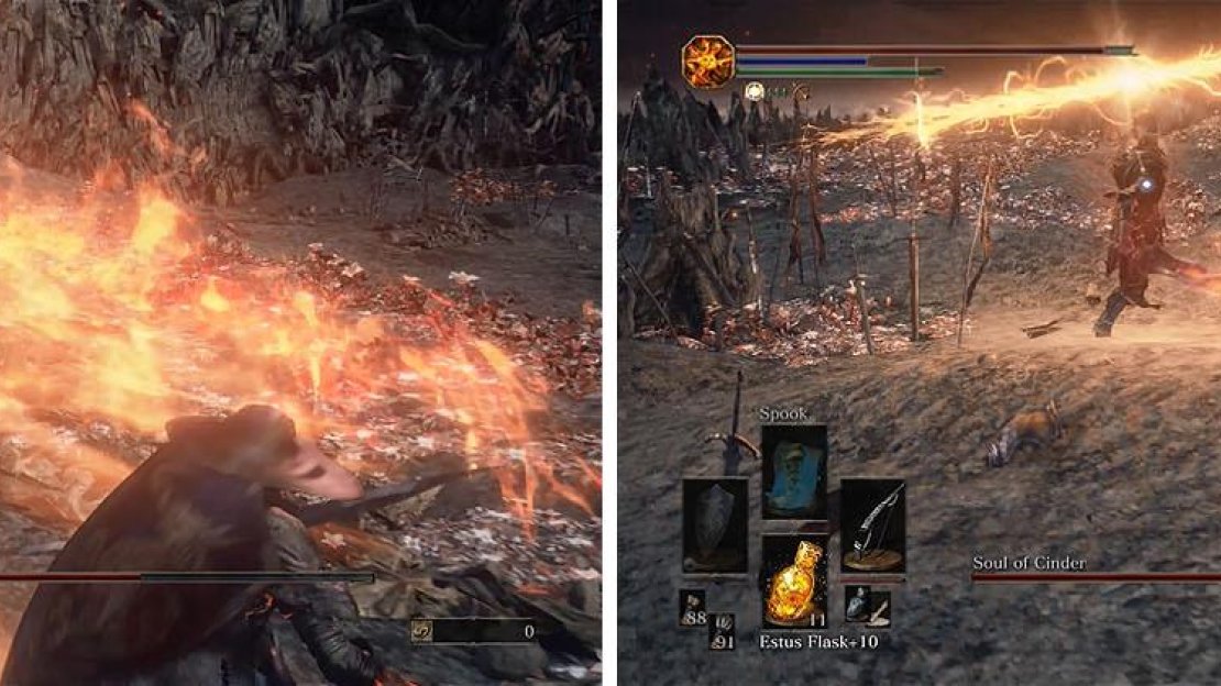 The deadliest attack in the Soul of Cinder’s arsenal is a 5-hit combo that will destroy you, so stay back and avoid the Lightning Bolts tossed your way.