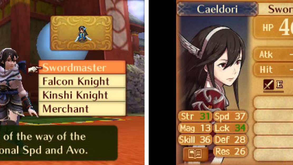 Reclassing Caeldori. Note the stat changes that happen.