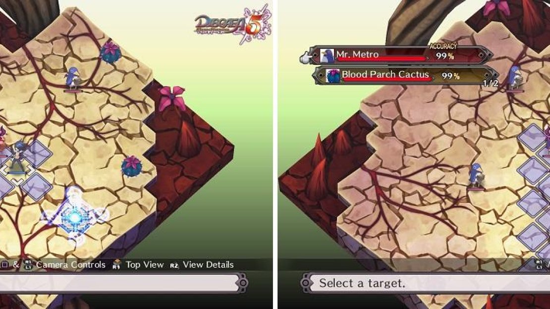 Every weapon in the game has a different range to it for regular attacks, like Fists only hitting enemies one square away (left) and Bows having a much bigger range (right).