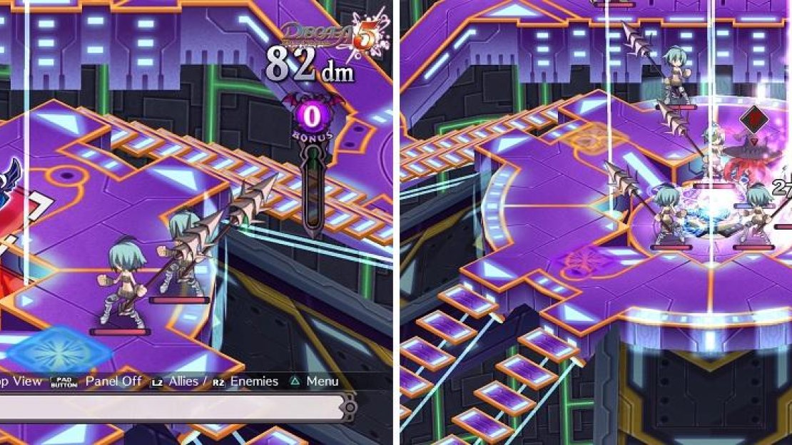 The Netherworld Effect in this battle will mark the ground first in red (left), then will rain lasers that do damage to friend and foe alike (right).