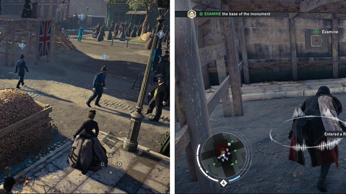 Make a run from the haystack (left) under the platform (right) when the patroler walks away.