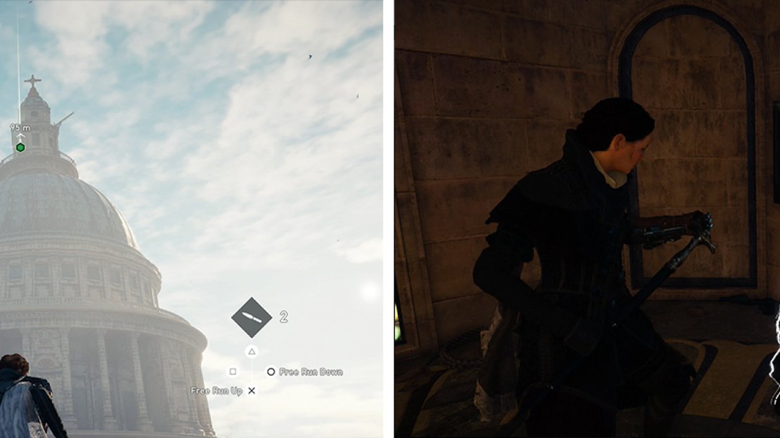 Climb to the top of the cathedral and enter the small room (left). Whilst fighting the Templar, ensure that you counter all of her attacks (right) for the optional objective.
