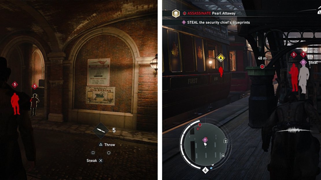 Follow the Station Chief and he’ll lead you to the entrance to the secret tunnel (left). At the far end of the tunnle you’ll emerge beneath the Security Chief (right).