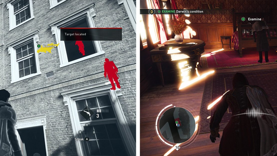 You’ll find Darwin on the top floor (left). Kill the Blighters (right) and then defend him.