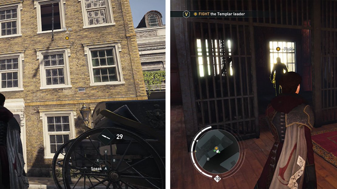 Enter the police station (left) and fight the fellow in the cage on the top floor (right).
