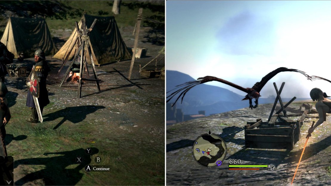 Navigate through Manamia Trail to reach the Mountain Waycastle, where Mercedes and the rest of the escort awaits (left). As Mercedes warns, monsters will be lured to the Hydra head, including the aerial nuisance, Harpies (right).