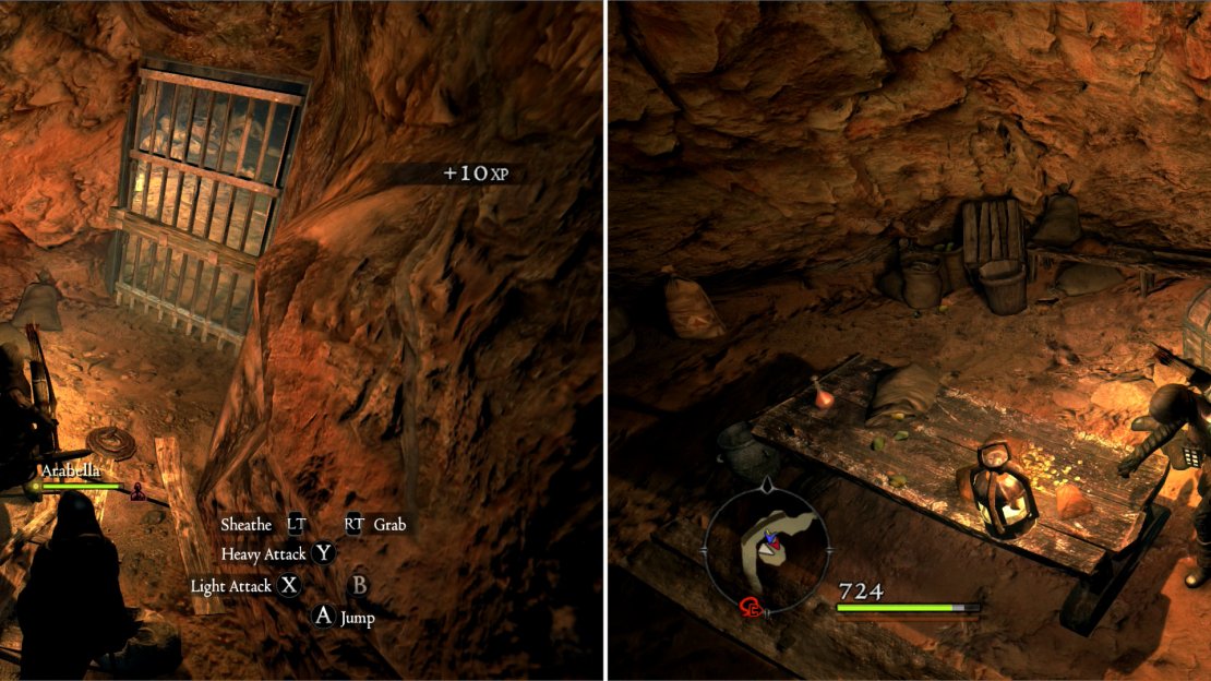 Near the door leading to the Station Room you can find several Snakes, a large concentration of such beasts, should you need to kill them (left). Loot the Station Room (after killing its resident Bandits) to obtain a good bit of coin (right).