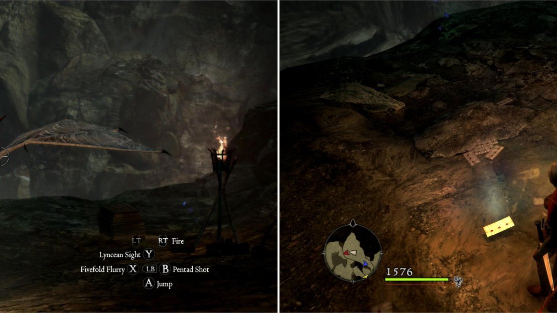 Confront the kleptomaniac Gargoyle on its watery legdge (left) then pick up the Confidential Letter Fedel lost (right).