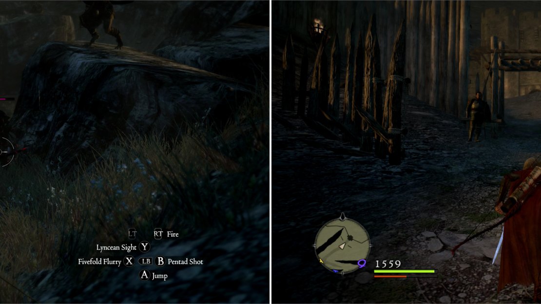 Hobgoblins lurk around the miasmic lake near Greatwall (left). If you need to rest or unload some loot, make for the Greatwall encampment (right).