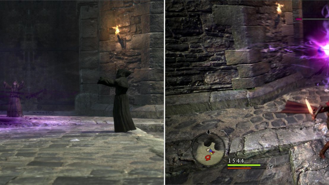 Reach the roof to find Salvation engaged in a dark ritual (left). After a sacrifice, you’ll have to fend off a pair of Wights and their undead guardians (right).