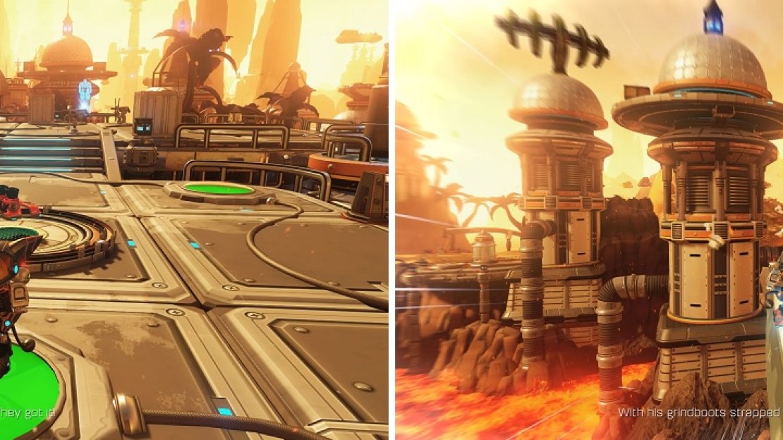 Hit the three switches (left) within the time limit to get the Grindboots, which allow you to grind on rails (right).