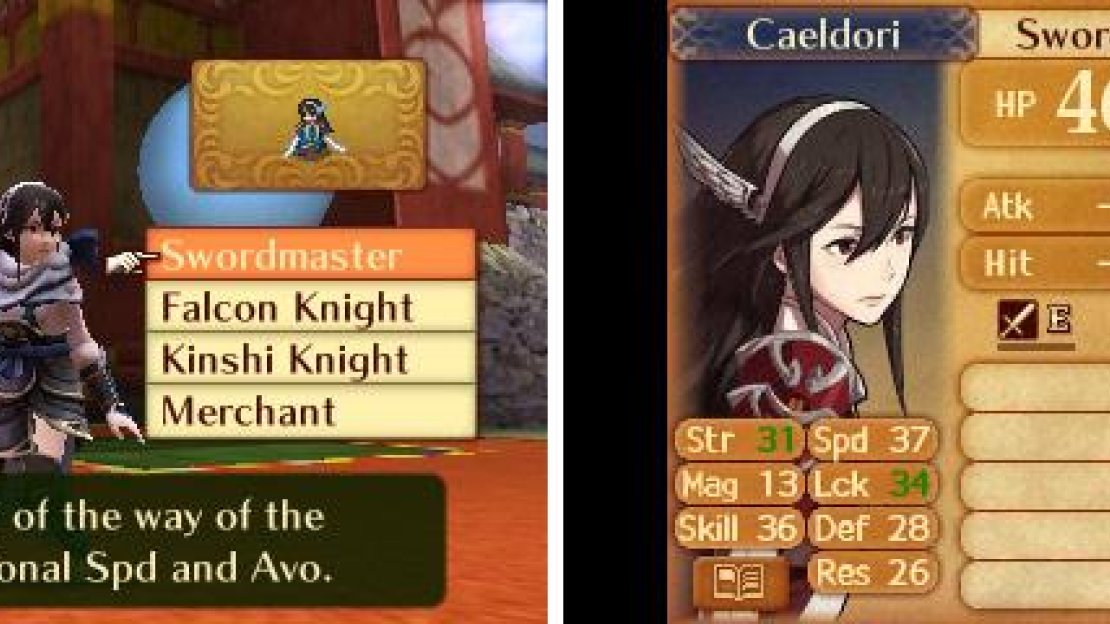Reclassing Caeldori. Note the stat changes that happen.
