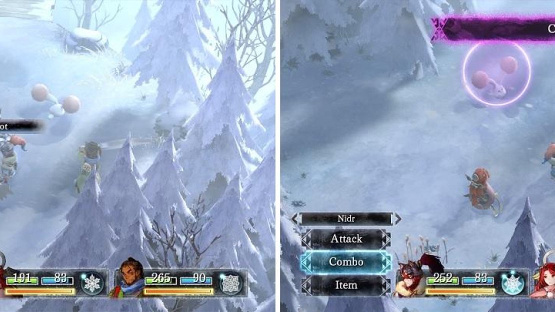 The Hoot family of enemies are rare and flee quickly (left). Muffies will use Call to bring another into battle if they are the last one remaining (right).