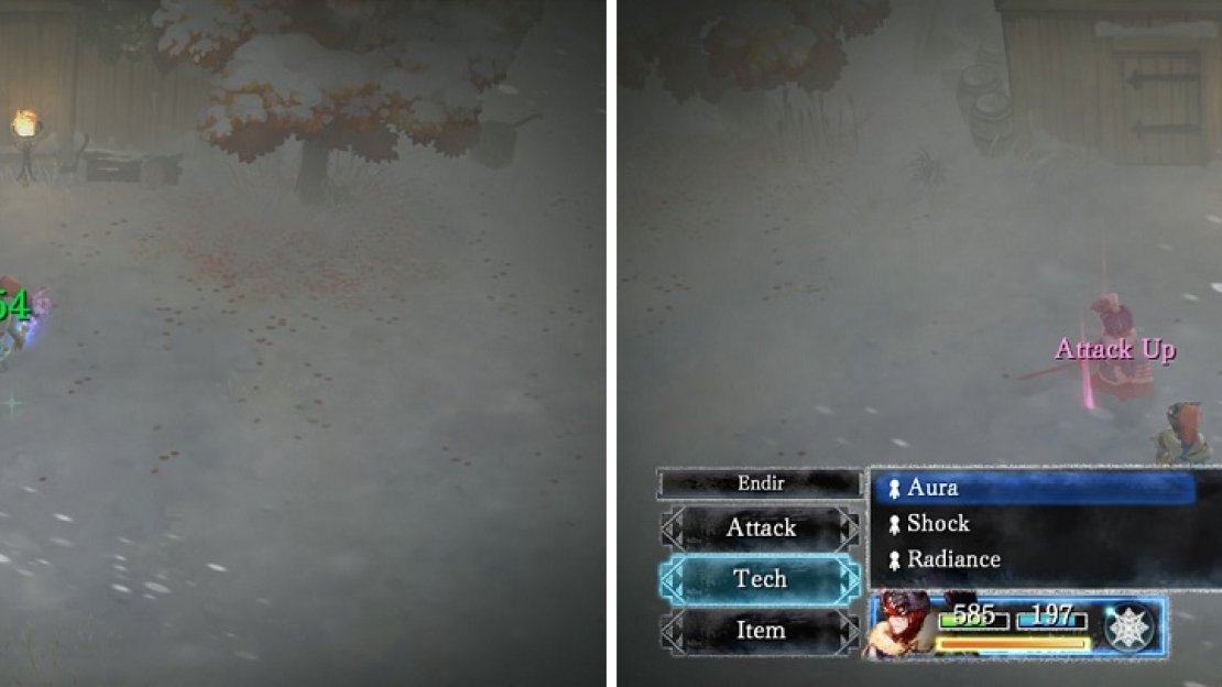Aura is indispensable in this battle (left). Be careful whenever Hapsper boosts his own attack (right).