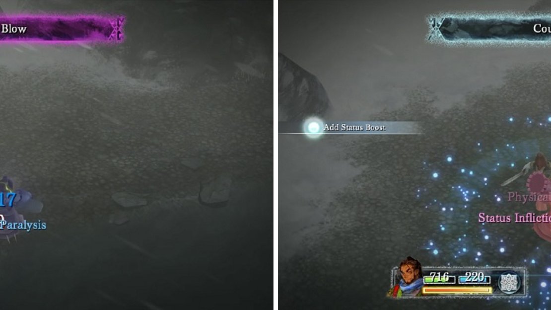 Paralysis is a troublesome ailment, since you can’t use your abilities (left). Counter makes this fight a cakewalk (right).