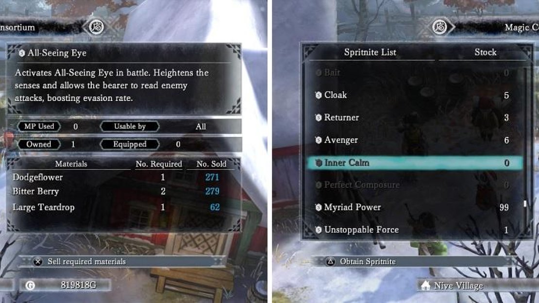 Some Support Spritnite are easy to get (left), while others might require harder-to-get items (right).