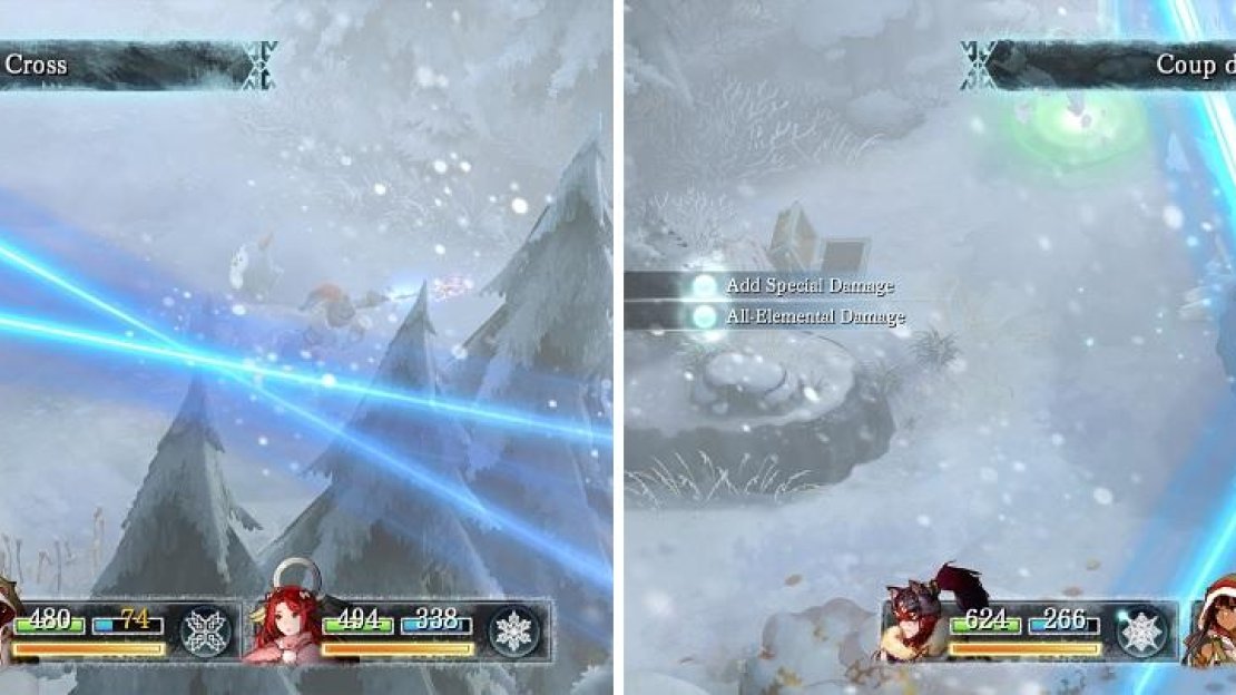 Grand Cross (left) and its upgraded version, Coup de Grace (right), are some of the more powerful combos in the game.