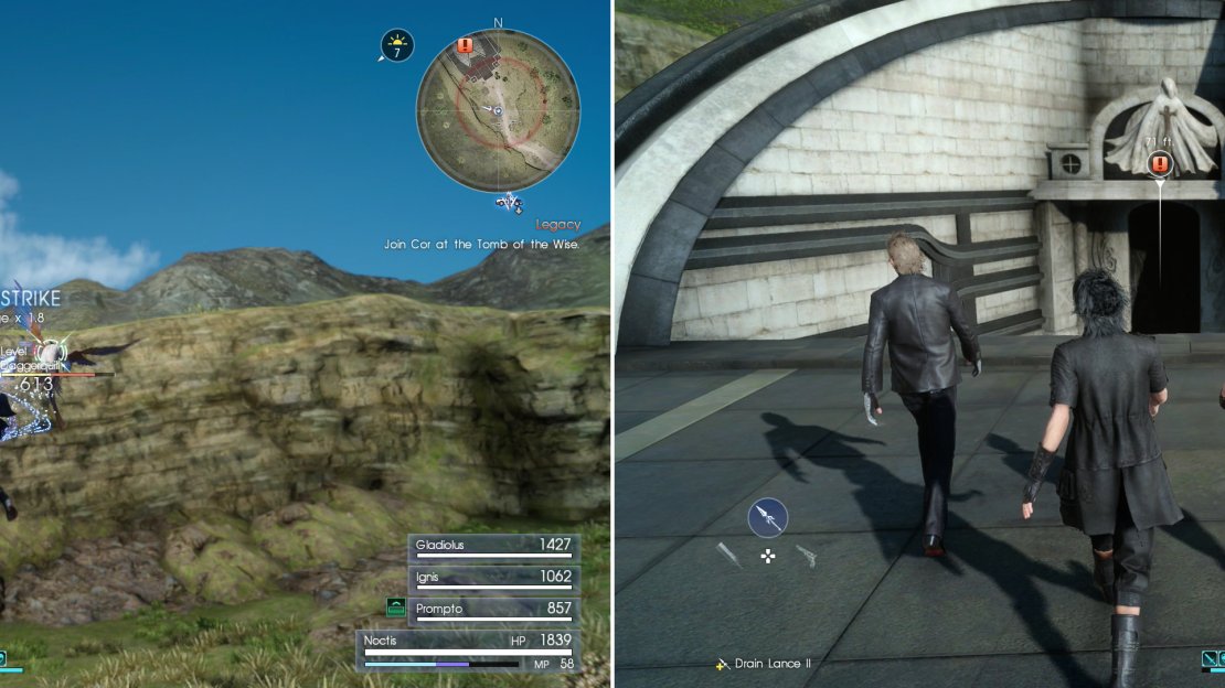 Fight off any Daggerquills who dare impede your progress (left) as you make your way to the Tomb of the Wise (right).