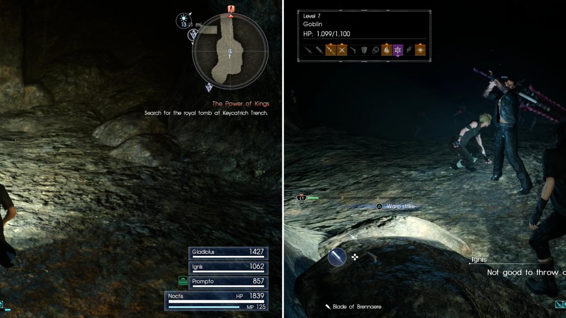 Treasure lies scattered throughout the mine, proving to be an irresistable lure (left), but be wary, as Goblins often lurk in ambush (right).