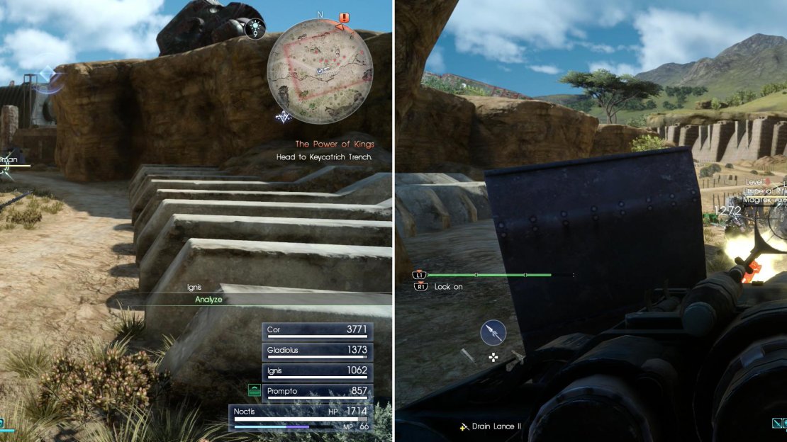 Outside of Keycatrich Trench you can finally gain a measure of vengeance against the imperials (left), a feat that’s only enhanced by using their own weapons against them (right).